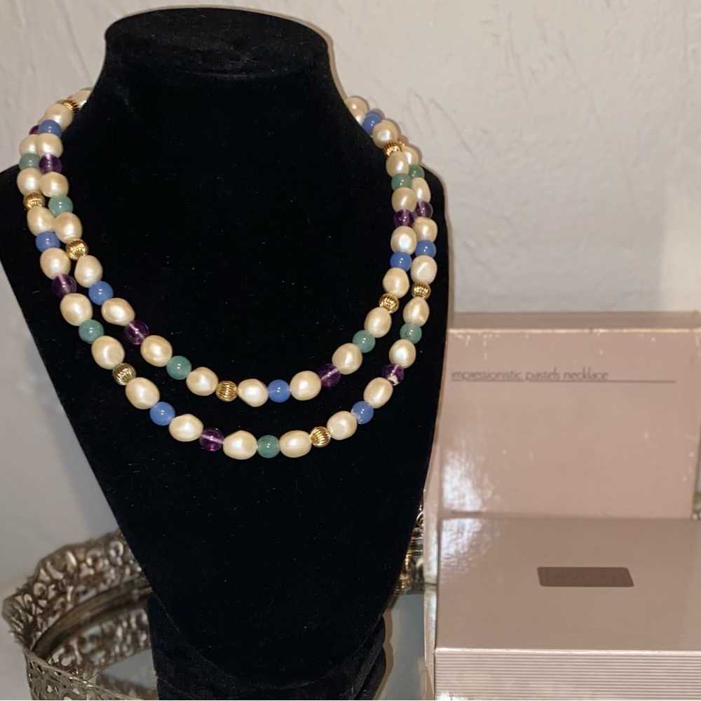 Vintage 1986 Avon Impressionistic Pastels Beaded Necklace